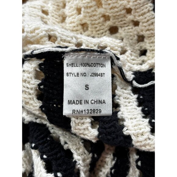 Miou Muse Womens Black & White Open-Knit Cropped Cardigan Sweater Size S - Picture 6 of 6